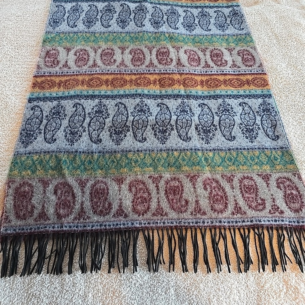 Made In Italy Paisley Scarf/shawl Fringe Trim Multicolor‎ Boho Wrap - Picture 4 of 7
